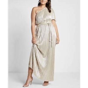 NWT Express X Rachel Zoe Gold Pleat Maxi Dress, Size M